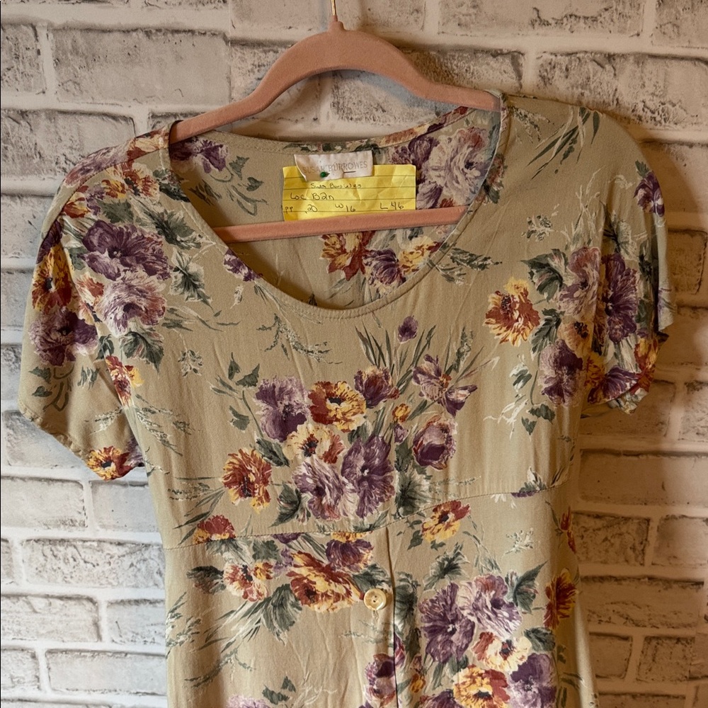 Vintage 90s Grunge button short sleeve shirt light floral maxi dress tie… - Picture 2 of 10
